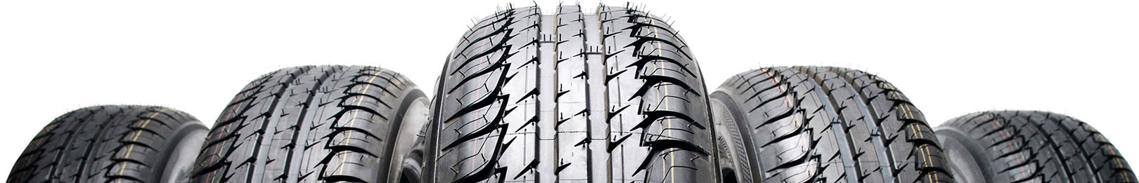 five new and glossy car tires