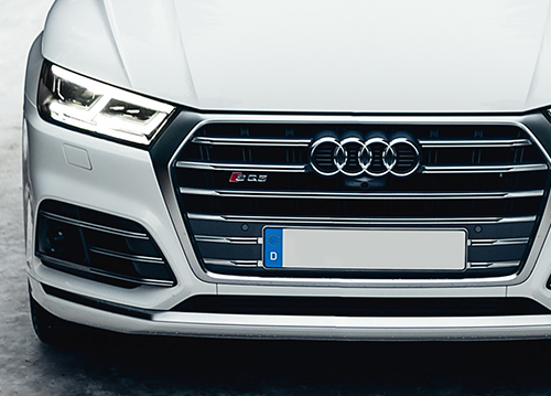 White Audi Car with Audi logo with blue gradient overlay